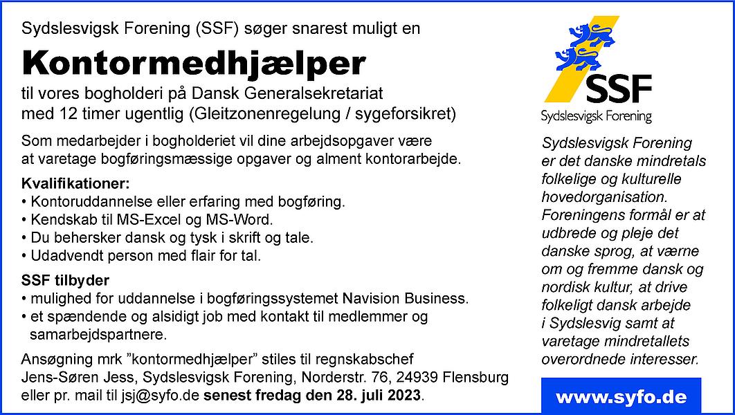 SSF søger kontormedhjælper til bogholderiet.