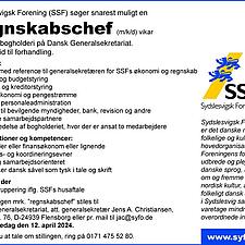 SYDSLESVIGSK FORENING (SSF) SØGER SNAREST MULIGT EN REGNSKABSCHEF (M/K/D) VIKAR TIL BOGHOLDERIET PÅ&hellip;