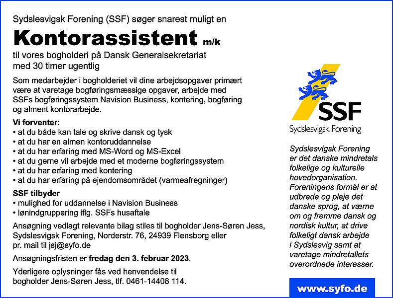 Sydslesvigsk Forening søger snarest muligt en kontorassisten til bogholderiet på Danske Generalsekretariat.