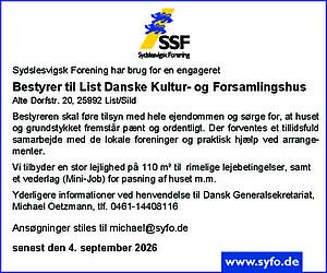 Bestyrer til List Danske Kultur- og Forsamlingshus søges