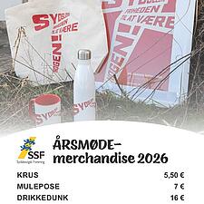 NU ER DE HER

Årsmødekrus, drikkeflaske, mulepose og plakater i gulv-til-loft-format. Næsten da.