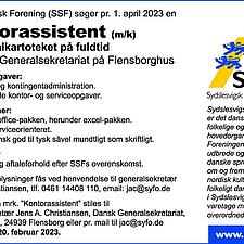 Sydslesvigsk Forening (SSF) søger pr. 1. april 2023 en
Kontorassistent (m/k)
til Centralkartoteket&hellip;