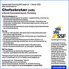 Sydslesvigsk Forening (SSF) søger pr. 1. februar 2023 
eller snarest efter en 
Chefsekretær (m/k)&hellip;